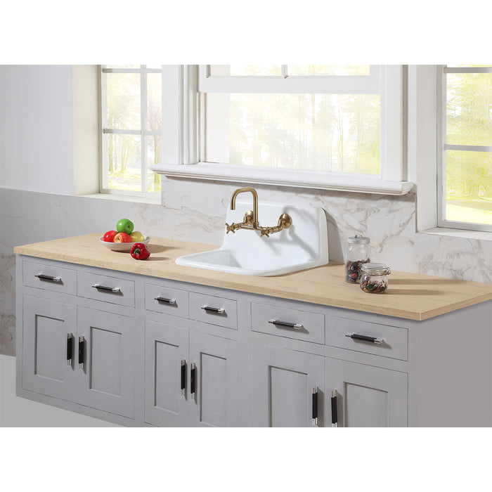 Petra Galley GCKWS221822 22-Inch Cast Iron Wall Mount 2-Hole Single Bowl Kitchen Sink, White