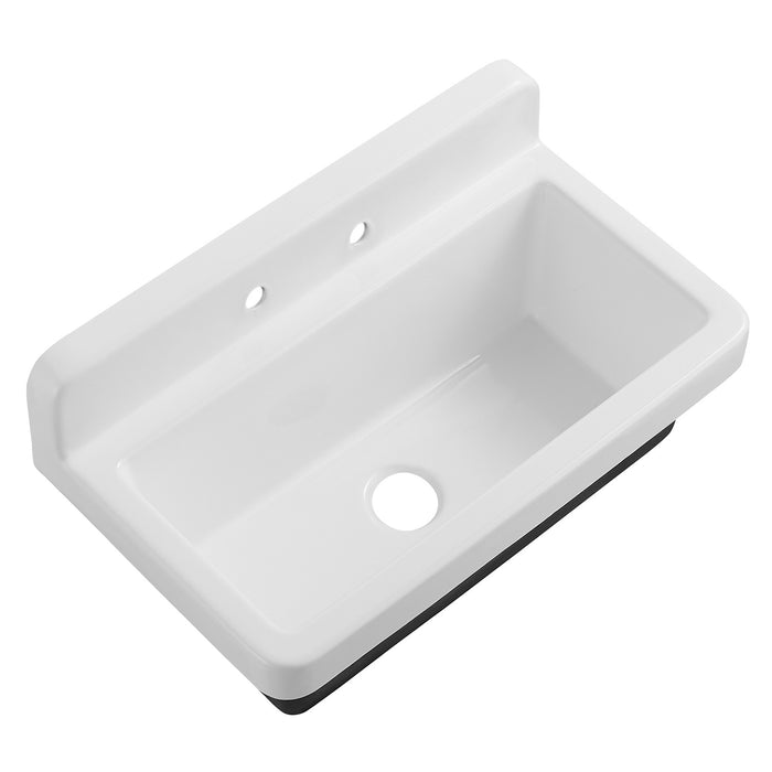 Petra Galley GCKWS331916W8 33-Inch x 19-Inch Cast Iron Wall Mount Kitchen Sink, White