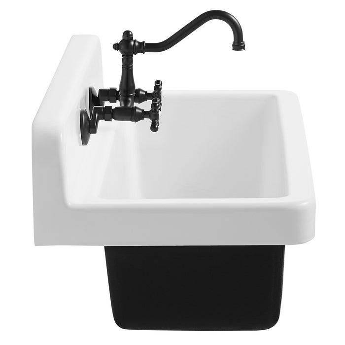 Petra Galley GCKWS331916W8 33-Inch x 19-Inch Cast Iron Wall Mount Kitchen Sink, White