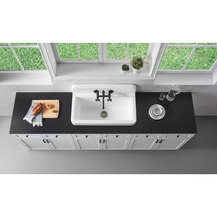 Petra Galley GCKWS331916W8 33-Inch x 19-Inch Cast Iron Wall Mount Kitchen Sink, White