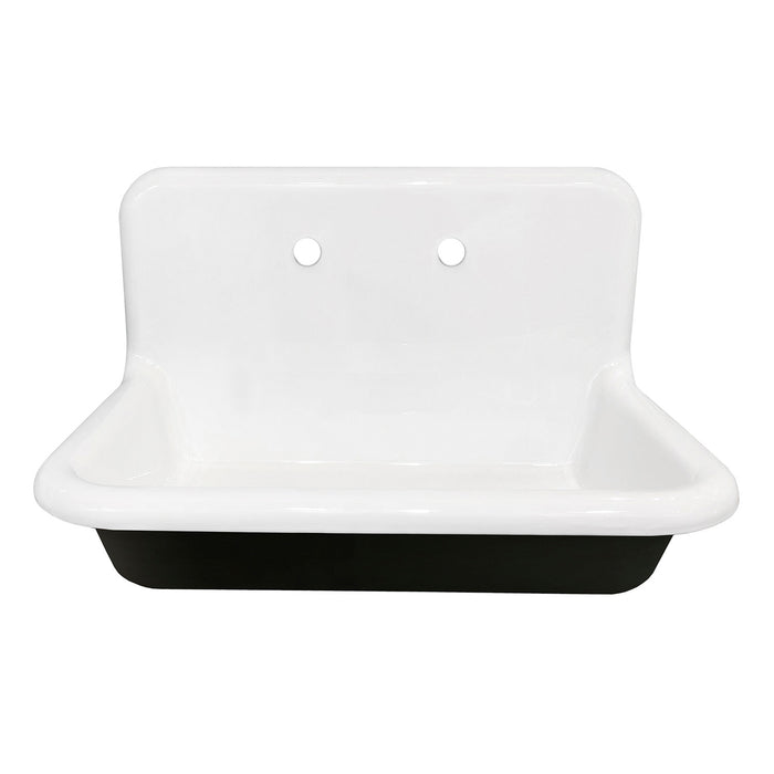 Towne GCLWS302019 30-Inch Cast Iron Wall Mount 2-Hole Single Bowl Kitchen Sink, White