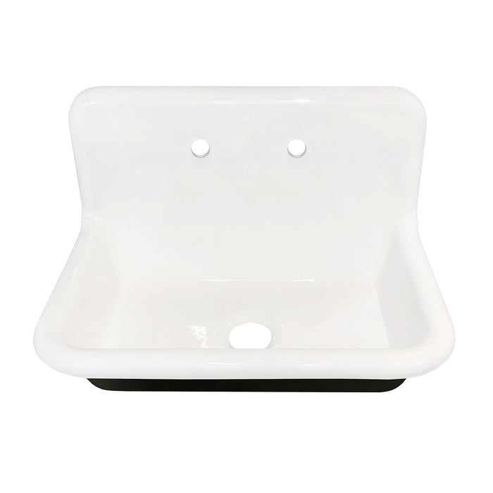 Towne GCLWS302019 30-Inch Cast Iron Wall Mount 2-Hole Single Bowl Kitchen Sink, White