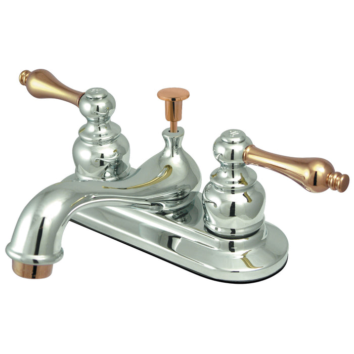 Restoration GKB604AL Double-Handle 3-Hole Deck Mount 4-Inch Centerset Bathroom Faucet with Pop-Up Drain, Polished Chrome/Polished Brass