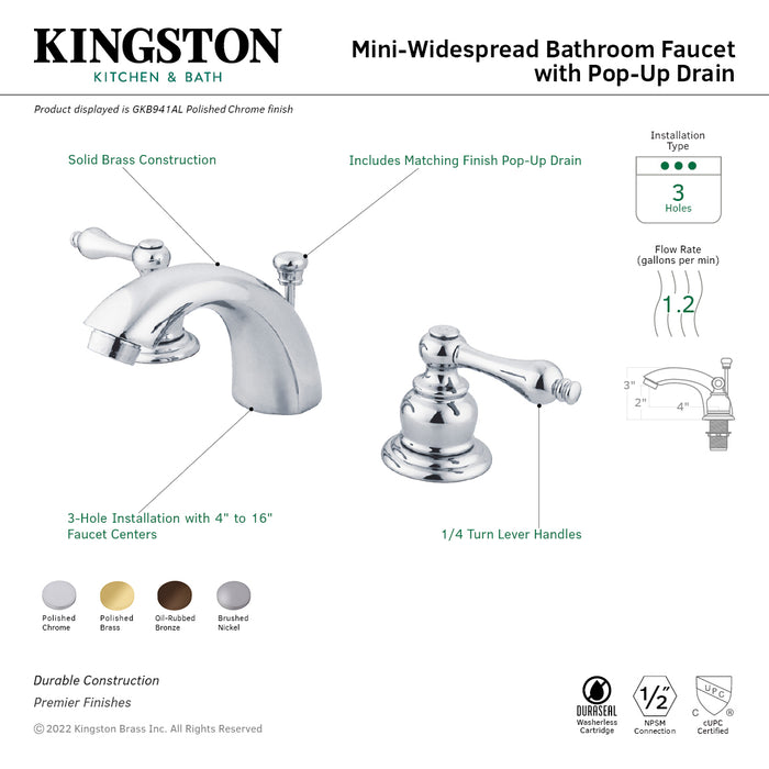 Magellan GKB941AL Two-Handle 3-Hole Deck Mount Mini-Widespread Bathroom Faucet with Pop-Up Drain, Polished Chrome