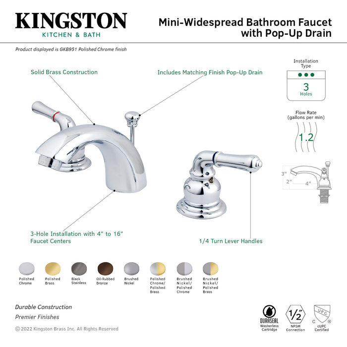 Magellan GKB953 Two-Handle 3-Hole Deck Mount Mini-Widespread Bathroom Faucet with Pop-Up Drain, Black Stainless