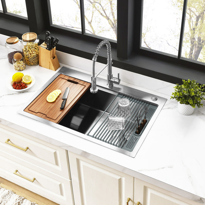 Uptowne GKDS302292 30-Inch Single Bowl Dual Mount Kitchen Sink with Drain, Brushed