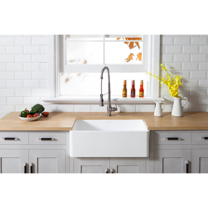 Arcticstone GKFA301810BC 30-Inch Solid Surface White Stone Apron-Front Single Bowl Farmhouse Kitchen Sink, Matte White