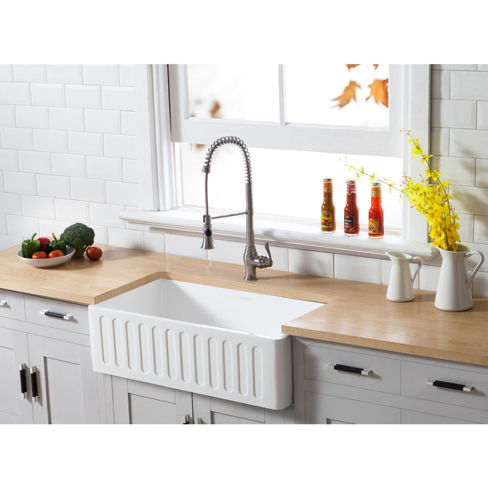 Arcticstone GKFA301810RM 30-Inch Solid Surface White Stone Apron-Front Single Bowl Farmhouse Kitchen Sink, Matte White