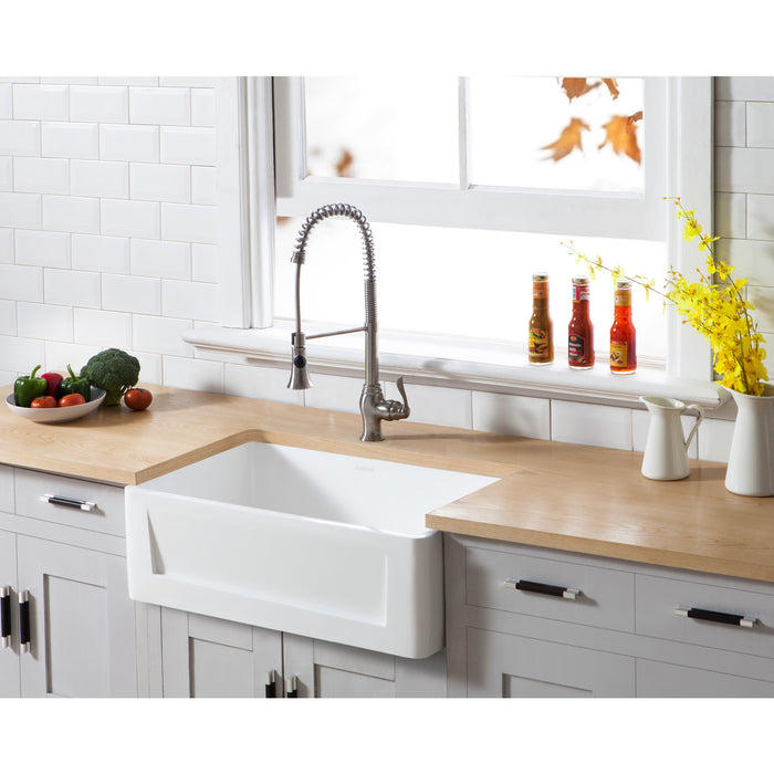 Arcticstone GKFA301810SQ 30-Inch Solid Surface White Stone Apron-Front Single Bowl Farmhouse Kitchen Sink, Matte White