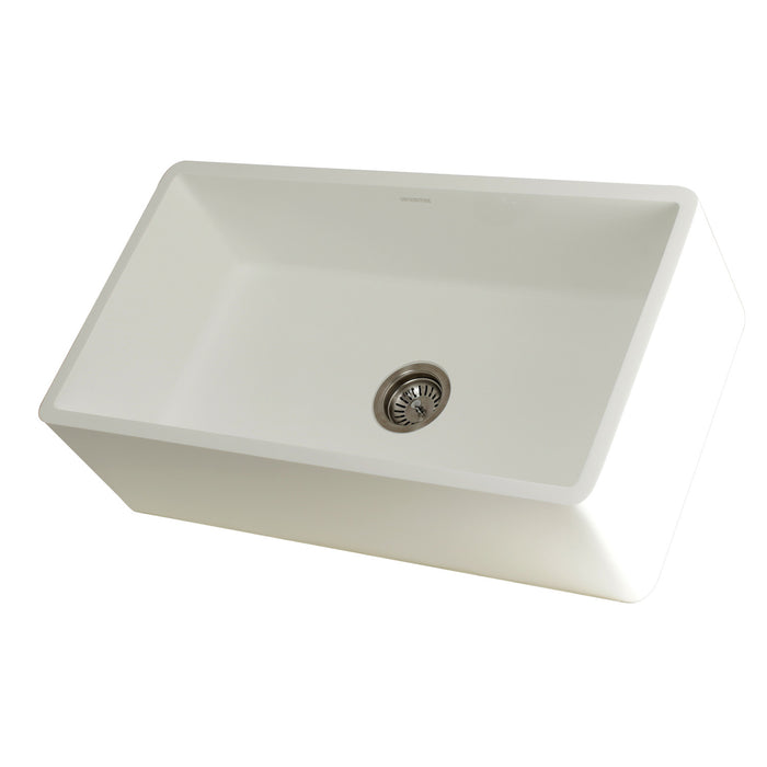 Arcticstone GKFA331810BC 33-Inch Solid Surface White Stone Apron-Front Single Bowl Farmhouse Kitchen Sink, Matte White