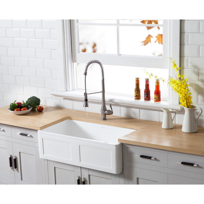 Arcticstone GKFA331810DS 33-Inch Solid Surface White Stone Apron-Front Single Bowl Farmhouse Kitchen Sink, Matte White