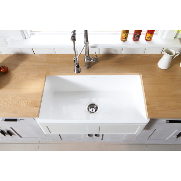 Arcticstone GKFA331810DS 33-Inch Solid Surface White Stone Apron-Front Single Bowl Farmhouse Kitchen Sink, Matte White