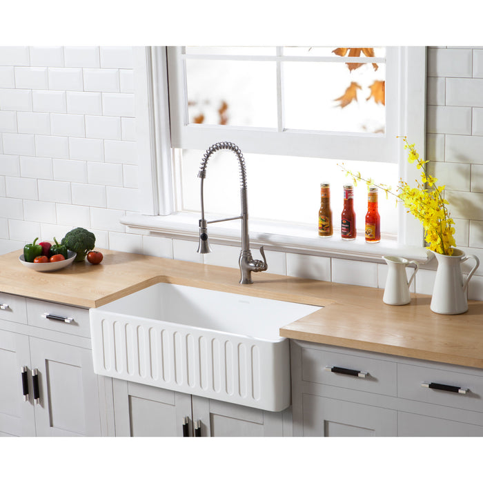 Arcticstone GKFA331810RM 33-Inch Solid Surface White Stone Apron-Front Single Bowl Farmhouse Kitchen Sink, Matte White