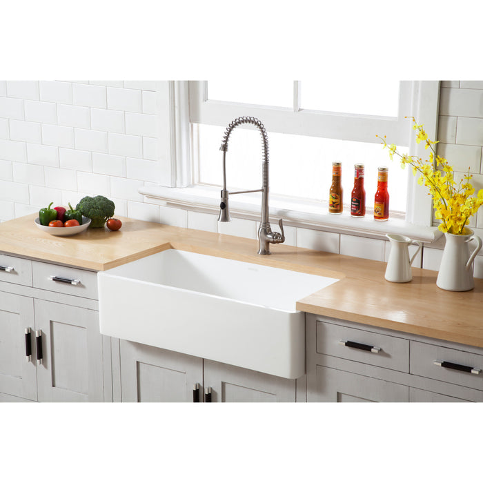 Arcticstone GKFA361810BC 36-Inch Solid Surface White Stone Apron-Front Single Bowl Farmhouse Kitchen Sink, Matte White