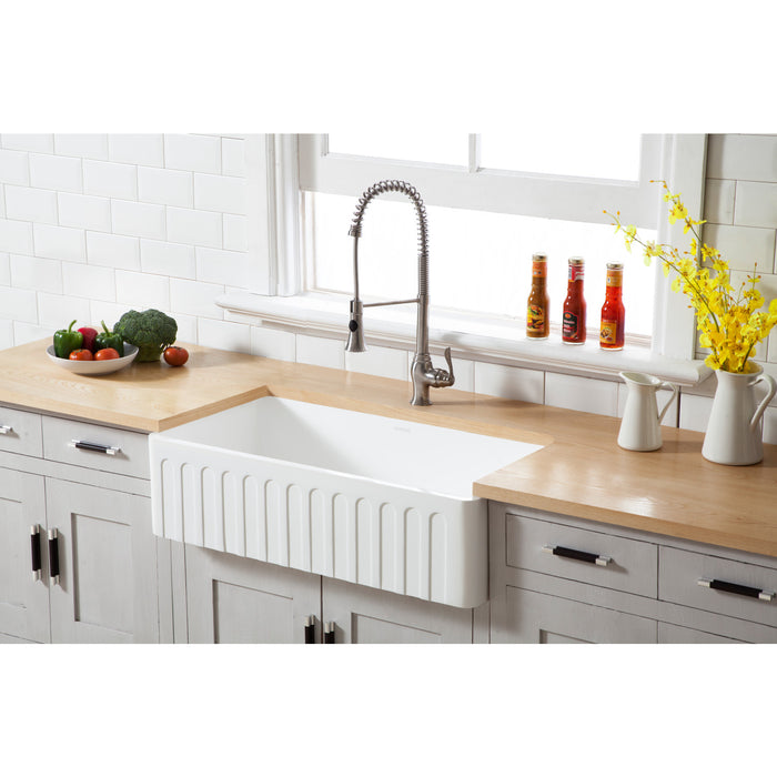 Arcticstone GKFA361810CD 36-Inch Solid Surface White Stone Apron-Front Single Bowl Farmhouse Kitchen Sink, Matte White