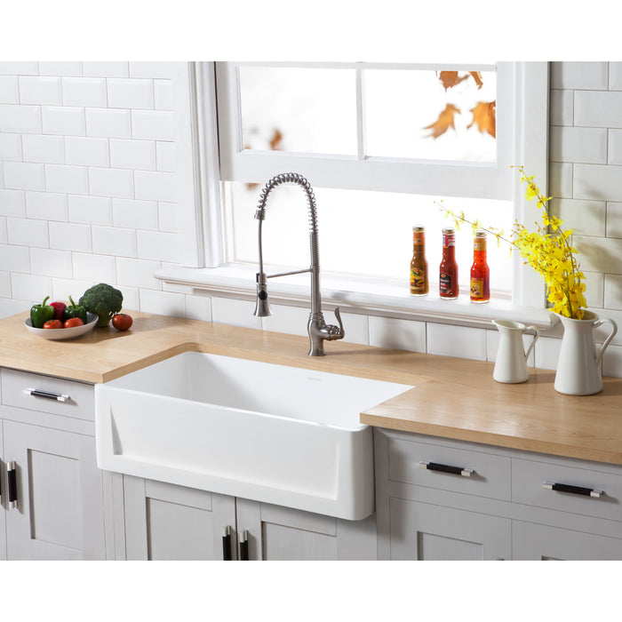 Arcticstone GKFA361810SQ 36-Inch Solid Surface White Stone Apron-Front Single Bowl Farmhouse Kitchen Sink, Matte White