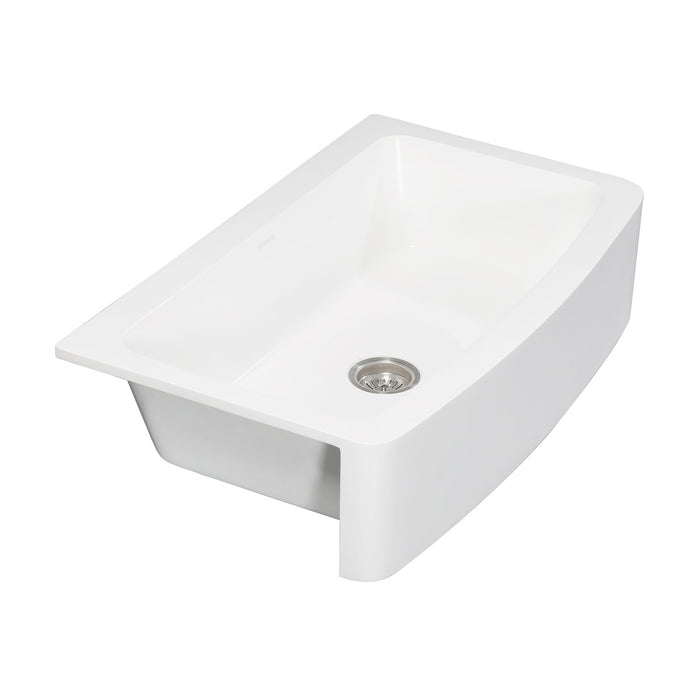 Arcticstone GKFA36229 36-Inch Solid Surface White Stone Apron-Front Single Bowl Farmhouse Kitchen Sink, Matte White