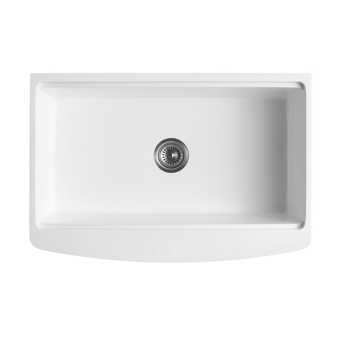 Miranda GKKA33229 33-Inch Farmhouse Kitchen Sink with Drain, Glossy White