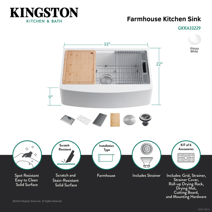 Miranda GKKA33229 33-Inch Farmhouse Kitchen Sink with Drain, Glossy White