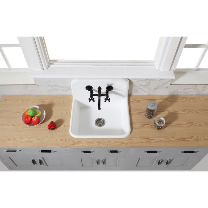 Arcticstone GKTA2420198 24-Inch Solid Surface White Stone 2-Hole Single Bowl Top-Mount Kitchen Sink, Matte White