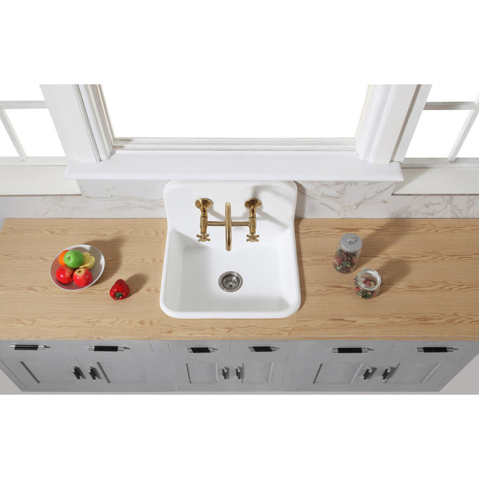 Arcticstone GKTA2420198 24-Inch Solid Surface White Stone 2-Hole Single Bowl Top-Mount Kitchen Sink, Matte White