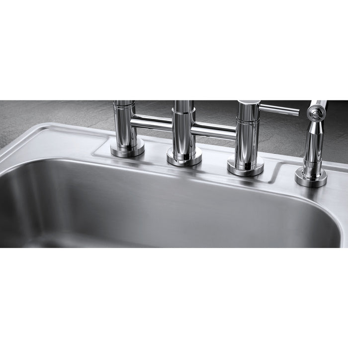 Studio GKTD33226 33-Inch Stainless Steel Self-Rimming 4-Hole Double Bowl Drop-In Kitchen Sink, Brushed