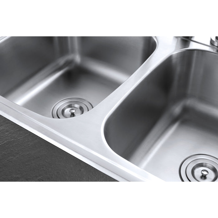 Studio GKTD33226 33-Inch Stainless Steel Self-Rimming 4-Hole Double Bowl Drop-In Kitchen Sink, Brushed