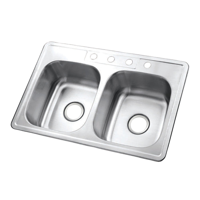 Studio GKTD33226 33-Inch Stainless Steel Self-Rimming 4-Hole Double Bowl Drop-In Kitchen Sink, Brushed