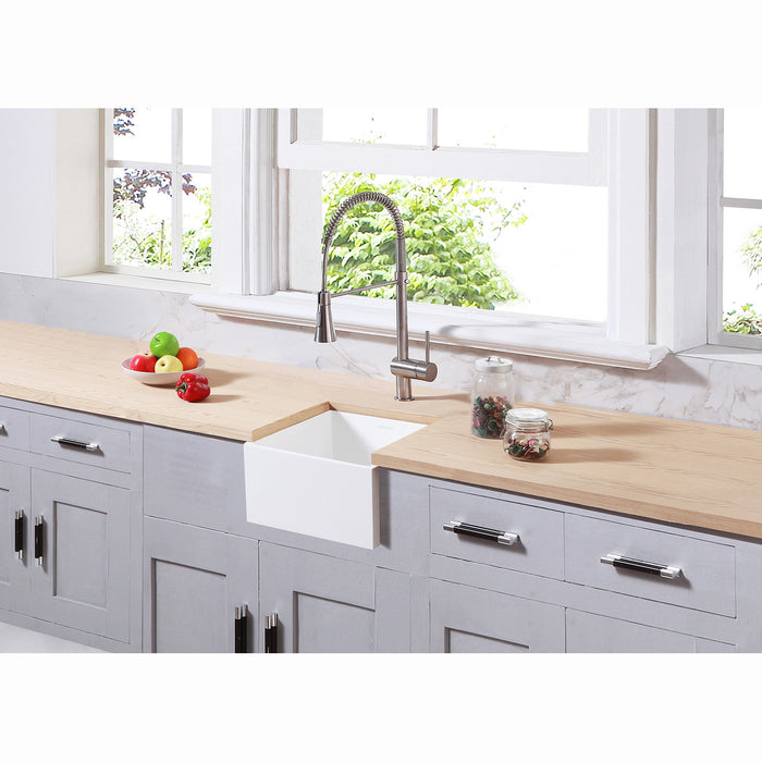 Arcticstone GKUSA15158 15-Inch Solid Surface White Stone Undermount Single Bowl Farmhouse Bar Sink, Matte White