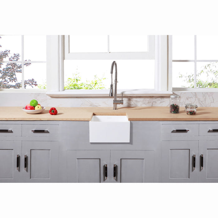 Arcticstone GKUSA15158 15-Inch Solid Surface White Stone Undermount Single Bowl Farmhouse Bar Sink, Matte White