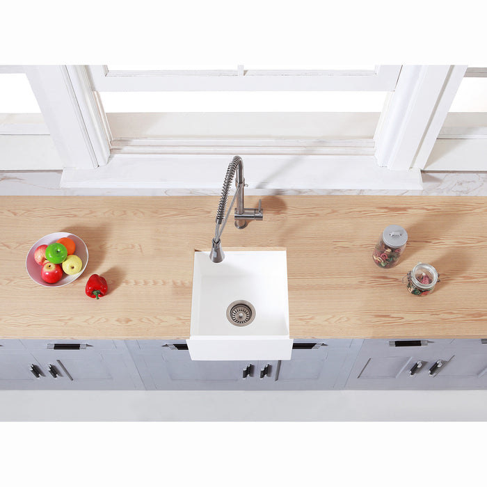 Arcticstone GKUSA15158 15-Inch Solid Surface White Stone Undermount Single Bowl Farmhouse Bar Sink, Matte White