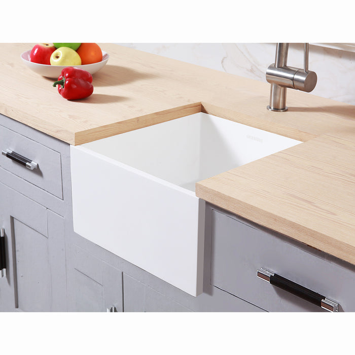 Arcticstone GKUSA15158 15-Inch Solid Surface White Stone Undermount Single Bowl Farmhouse Bar Sink, Matte White