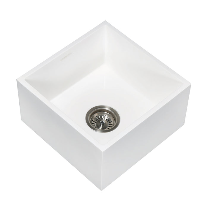 Arcticstone GKUSA15158 15-Inch Solid Surface White Stone Undermount Single Bowl Farmhouse Bar Sink, Matte White