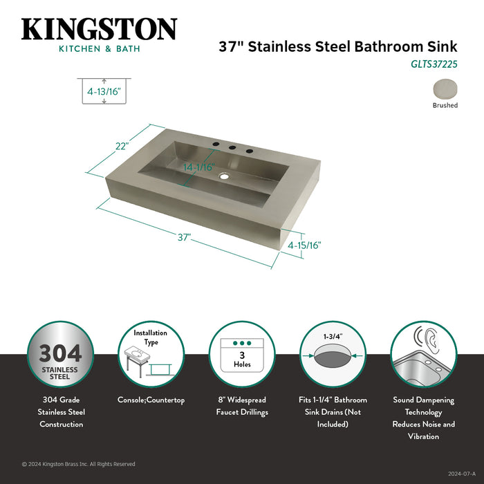 Kingston Commercial GLTS37225 37-Inch Stainless Steel Console Sink Top, Brushed