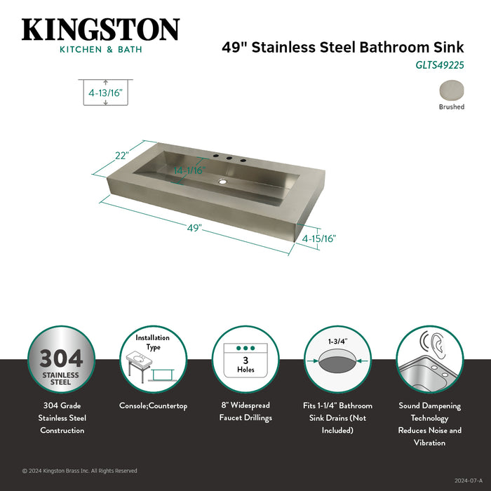 Kingston Commercial GLTS49225 49-Inch Stainless Steel Console Sink Top, Brushed