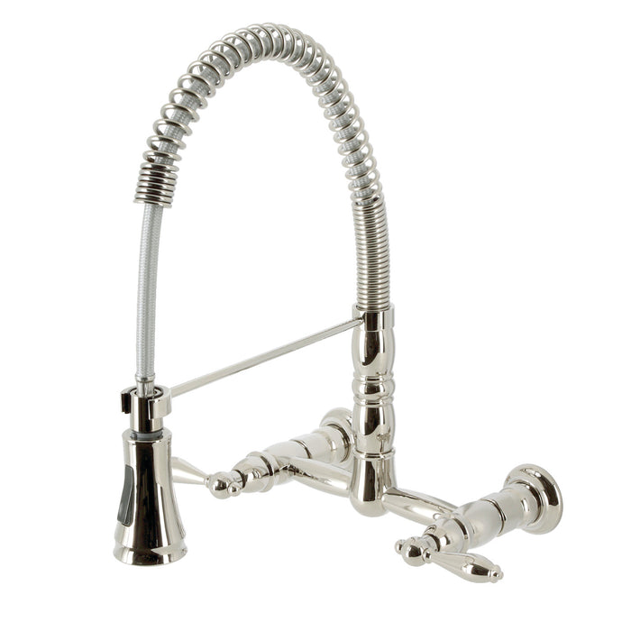 Heritage GS1246AL Double-Handle 2-Hole Wall-Mount Pre-Rinse Bridge Kitchen Faucet, Polished Nickel