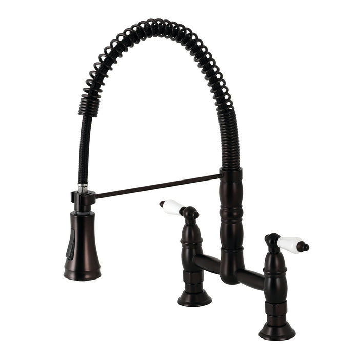 Heritage GS1275PL Double-Handle 2-Hole Deck-Mount Pre-Rinse Bridge Kitchen Faucet, Oil Rubbed Bronze