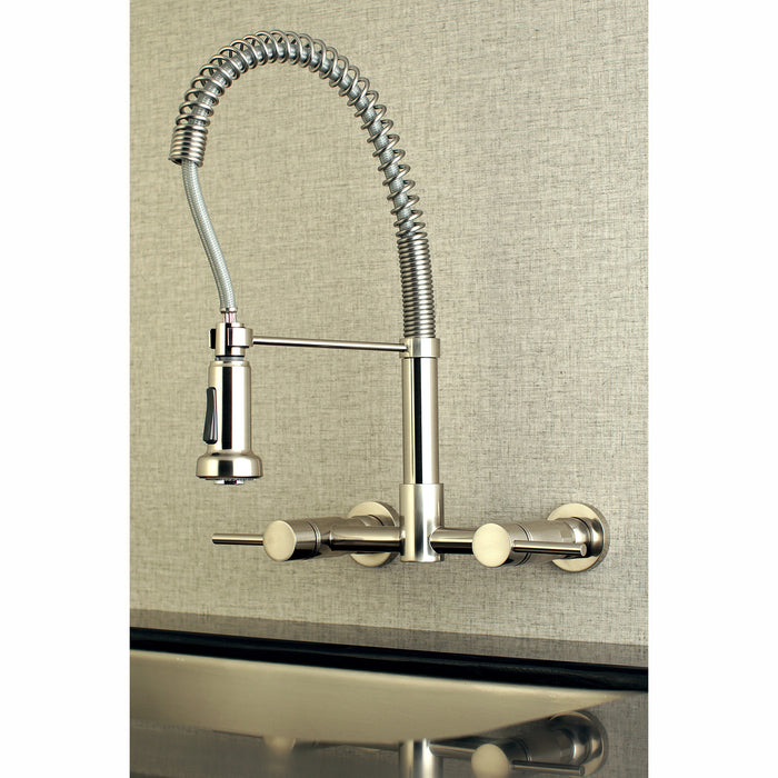 Concord GS8188DL Double-Handle 2-Hole Wall-Mount Pre-Rinse Bridge Kitchen Faucet, Brushed Nickel