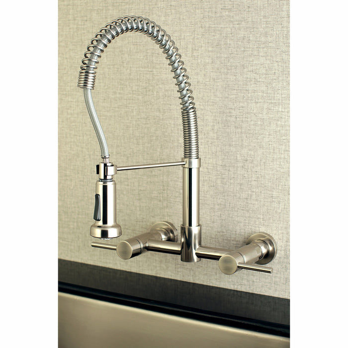 Concord GS8188DL Double-Handle 2-Hole Wall-Mount Pre-Rinse Bridge Kitchen Faucet, Brushed Nickel