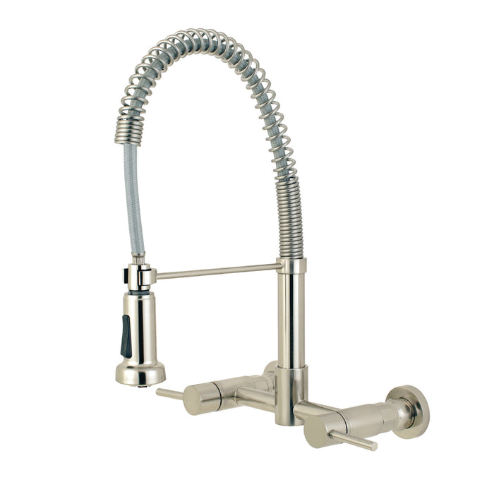 Concord GS8188DL Double-Handle 2-Hole Wall-Mount Pre-Rinse Bridge Kitchen Faucet, Brushed Nickel