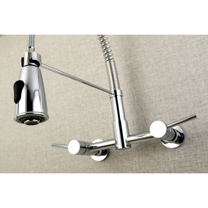 Concord GS8281DL Double-Handle 2-Hole Wall-Mount Pre-Rinse Bridge Kitchen Faucet, Polished Chrome