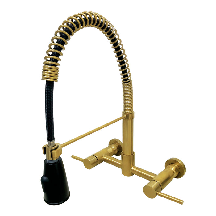 Concord GS8287DL Double-Handle 2-Hole Wall-Mount Pre-Rinse Bridge Kitchen Faucet, Brushed Brass