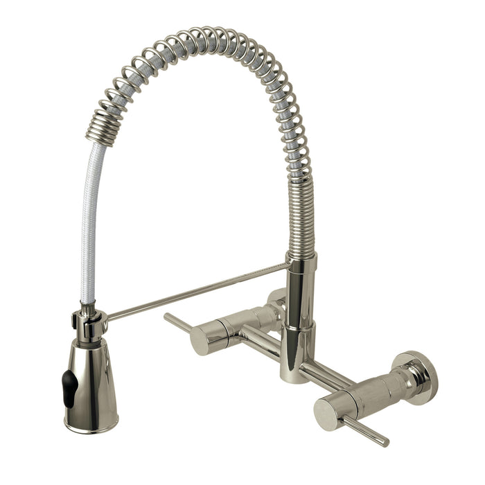 Concord GS8288DL Double-Handle 2-Hole Wall-Mount Pre-Rinse Bridge Kitchen Faucet, Brushed Nickel