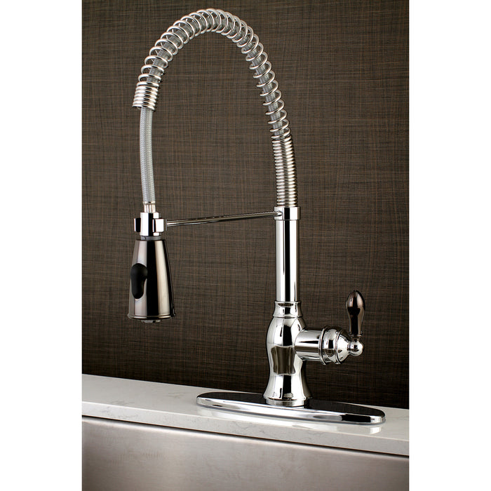 Kaiser GSY8891AKL Single-Handle 1-or-3 Hole Deck Mount Pre-Rinse Kitchen Faucet, Polished Chrome/Black Stainless Steel