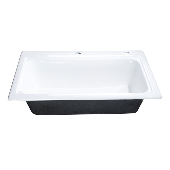 Towne GT332292 33-Inch Cast Iron Self-Rimming 2-Hole Single Bowl Drop-In Kitchen Sink, White