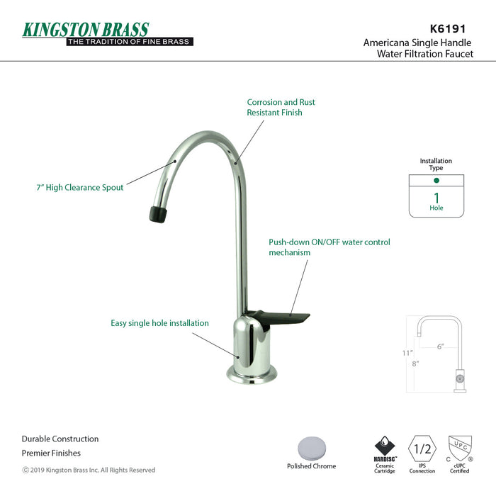 Americana K6191 Single-Handle 1-Hole Deck Mount Water Filtration Faucet, Polished Chrome