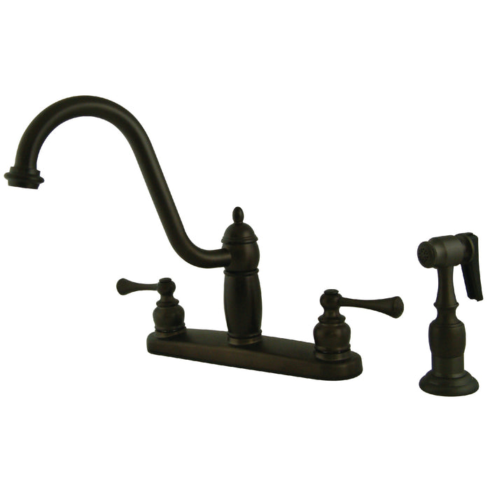 Heritage KB1115BLBS Two-Handle 4-Hole 8" Centerset Kitchen Faucet with Side Sprayer, Oil Rubbed Bronze