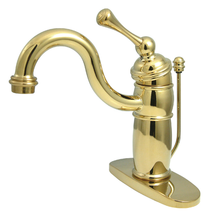 Victorian KB1402BL One-Handle 1-Hole Bathroom Faucet with Deck Plate and Pop-Up Drain, Polished Brass