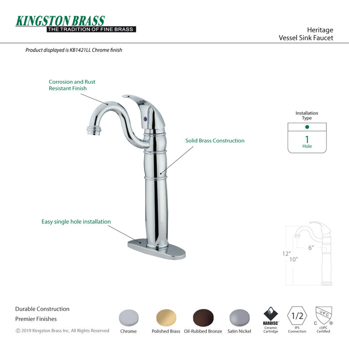 Heritage KB1421LL Single-Handle 1-Hole Deck Mount Vessel Faucet, Polished Chrome