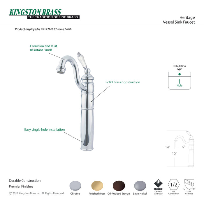 Heritage KB1422PL Single-Handle 1-Hole Deck Mount Vessel Faucet, Polished Brass